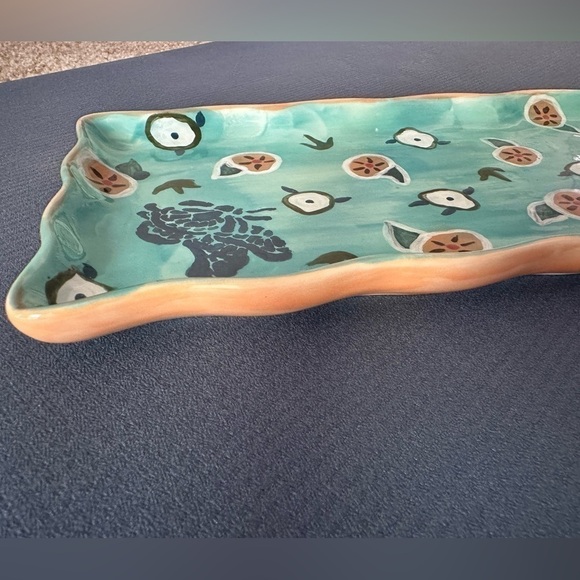 Hand painted large dish in style of Anthropologie ceramic butterfly flowers​​ - Picture 7 of 9